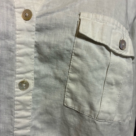 Avenue Linen/Cotton White Button-Up Tunic Shirt Preppy Business Minimalist Sz 26 - Picture 5 of 11